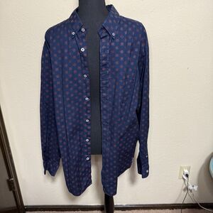 Men’s ROWM Button Down Dark Blue Work Career Novelty Cotton 2X B Top